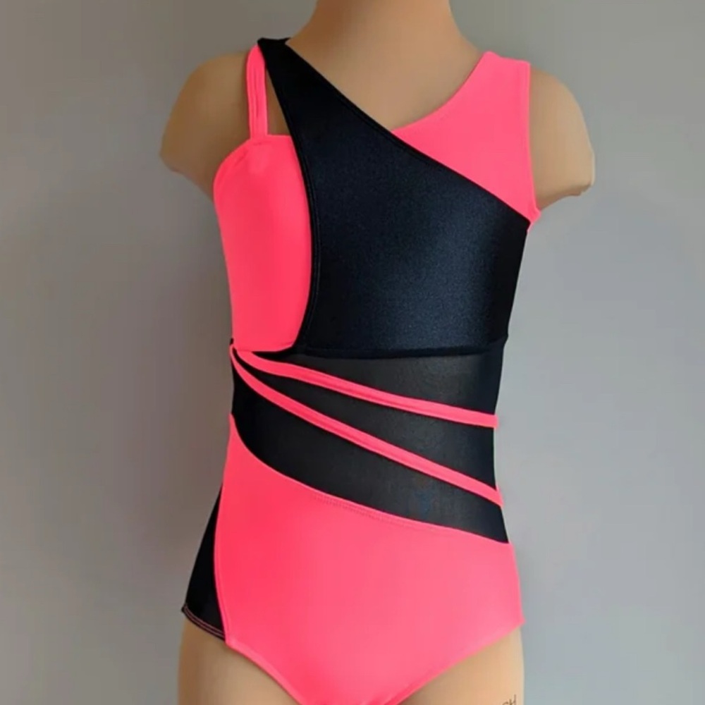 Pink and Black Asymmetrical leotard